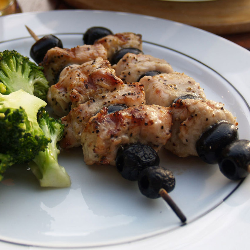 Hähnchen-Oliven-Spiesse